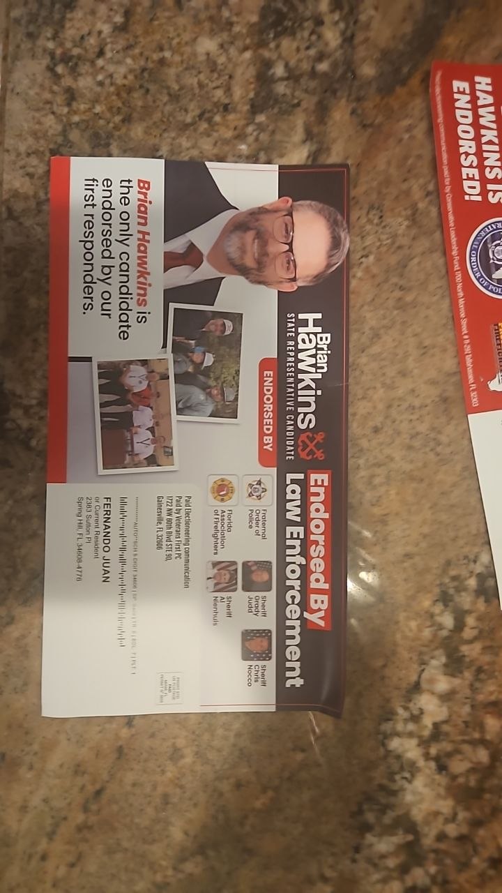 Brian Hawkins law enforcement endorsement campaign mailer